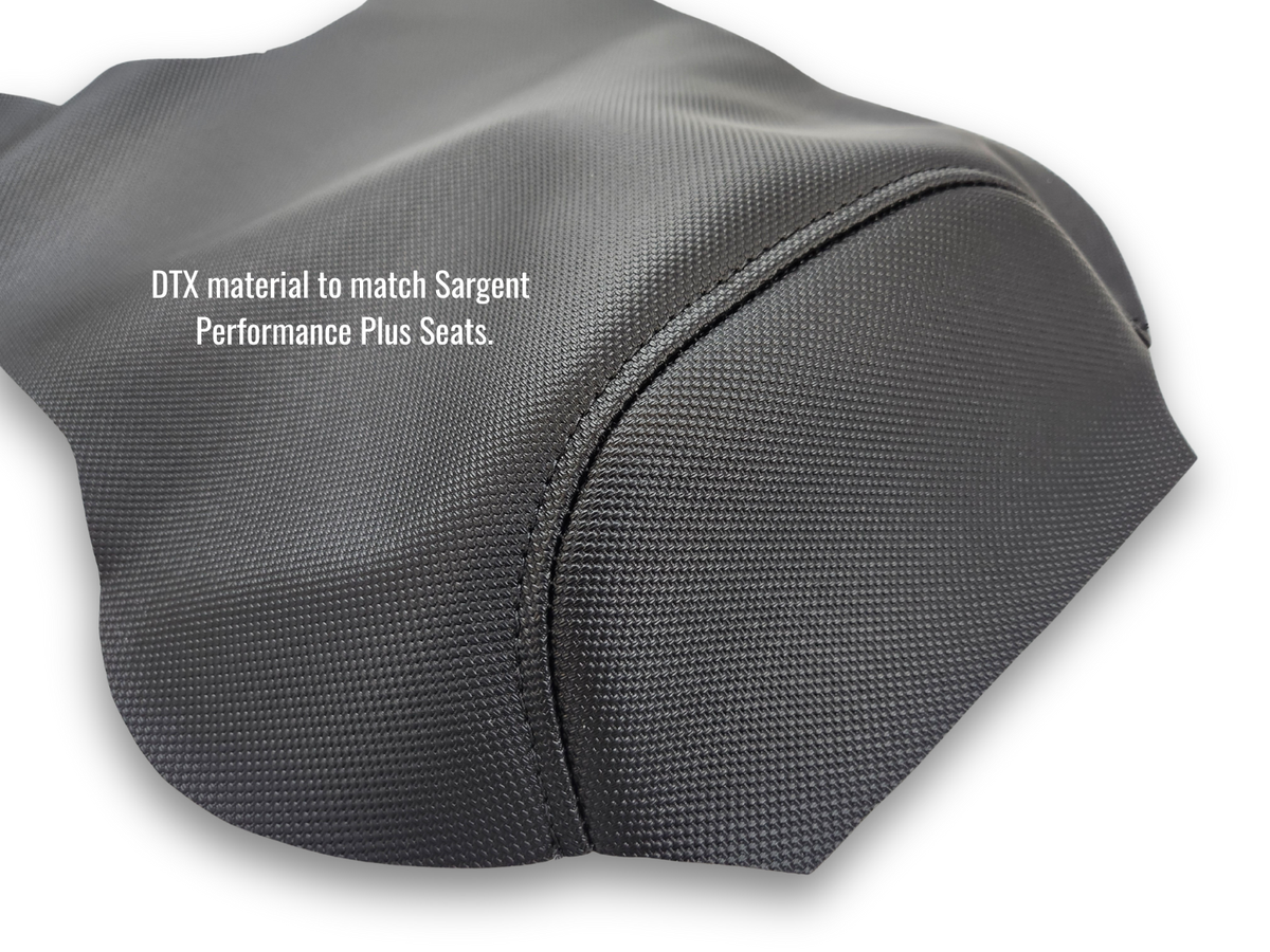 Close-up image to see the detail of the DTX material which matches Sargent's World Sport aftermarket motorcycle seats for the BMW R 1300 GS.